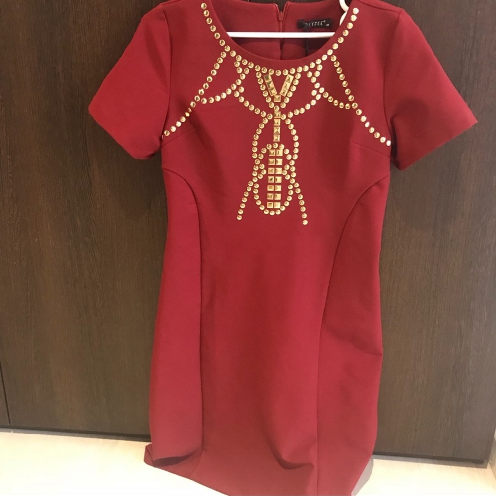 Burgundy Dress with Gold Details